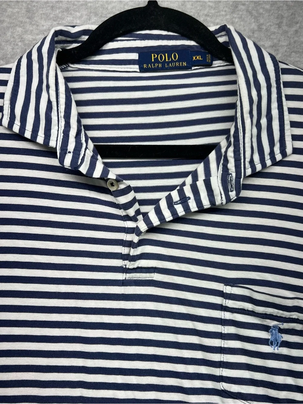 Ralph Lauren Blue and White Horizontal Stripe Polo